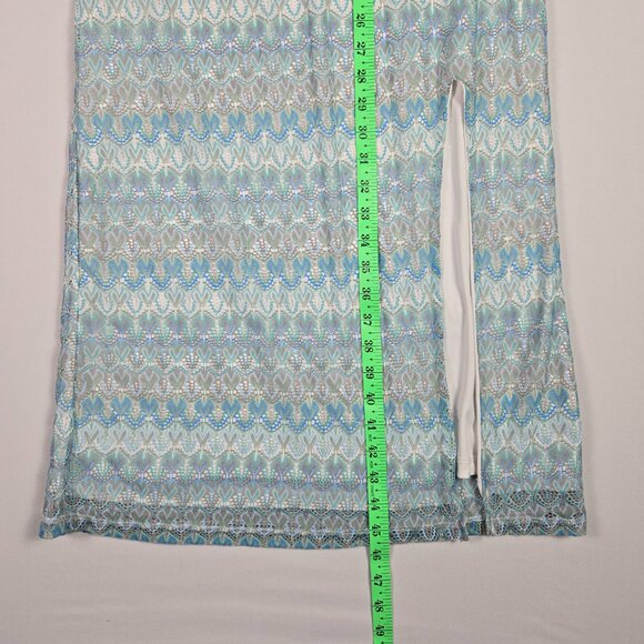 Wild‎ Fable Maxi Halter Dress M Blue Geometric Open Back Tie Slit Y2K Boho Chic - Picture 11 of 15